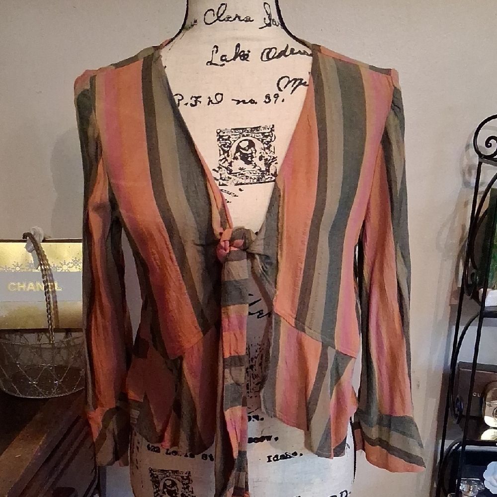 AEO Striped Tie-Front Blouse XS